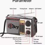 Akbuy Solar Portable FM/AM SW Radio Speaker MP3 Player Rechargeable